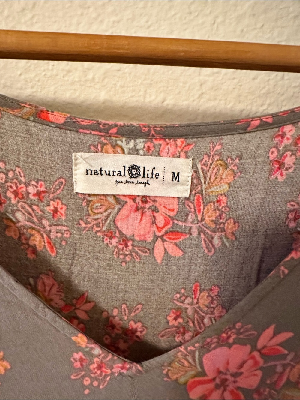 Natural Life Charlotte Maxi Dress - Gray with Coral Pink Flowers - Picture 2 of 7